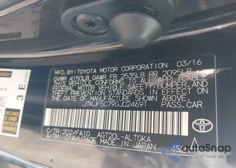 2016 Scion Tc from USA, damaged, VIN JTKJF5C79GJ024691